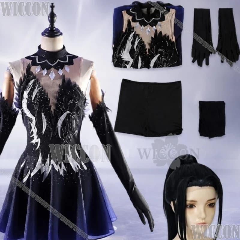 Medalist Cosplay Kamisaki Hikaru Handsome Black Ice Skating Dress Jirai Kei High Quality Wig Halloween Festival Fancy Comic Con