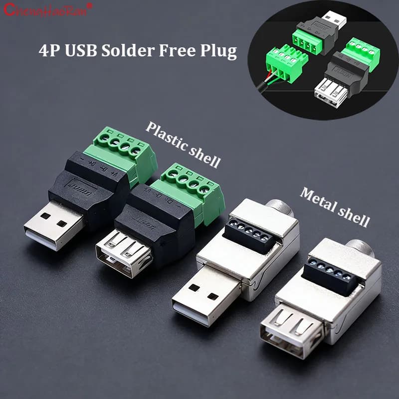 USB Connector 4/5 Pin Without Welding, Male and Female, for Laptop, TV, Keyboard, Hard Drive, USB Mobile, for Gamer