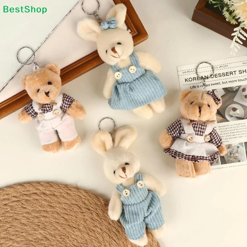 ✍ Portachiavi con Orsetto e Coniglietto in Peluche, Morbidi Ciondoli per Borse con Vestitini per Zaini e Regali