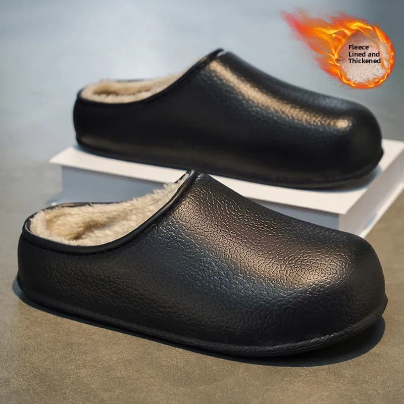 Men's Winter Indoor Home Fleece Lined Slippers Thick Bottom Warm Slip-Resistant Waterproof Cotton Shoes Youth Fashion Trend