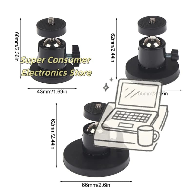 Magnetic Suction Cup Mount with Ball Head – 1/4" Thread for Action Cameras, Smartphones & Fill Lights, Heavy-Duty Vacuum Grip