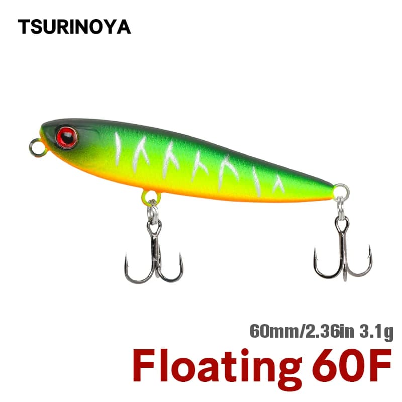 TSURINOYA Topwater Pencil 60F Esca Artificiale da Superficie per Pesca in Fiume 60mm 3.1g Esca Dura per Trota Esche Finte per Pesca a Finesse