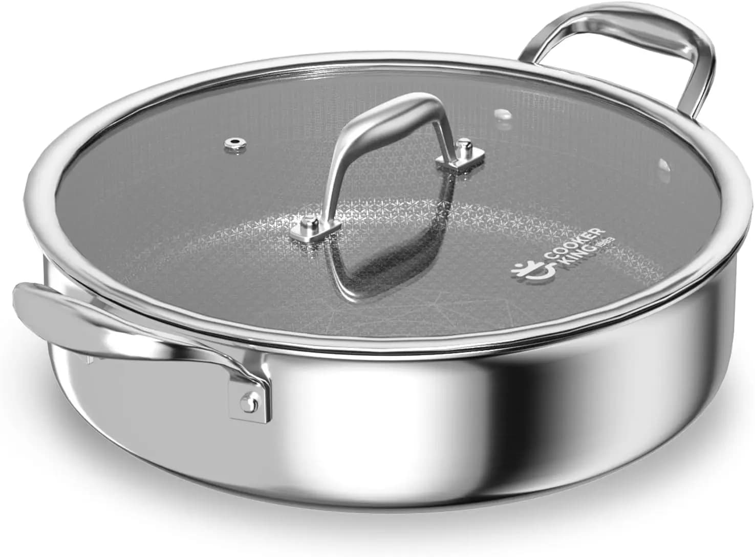 5QT stainless steel pan with lid, non-stick, for deep frying, Uniform distribution of heat, Dishwasher washable and Oven