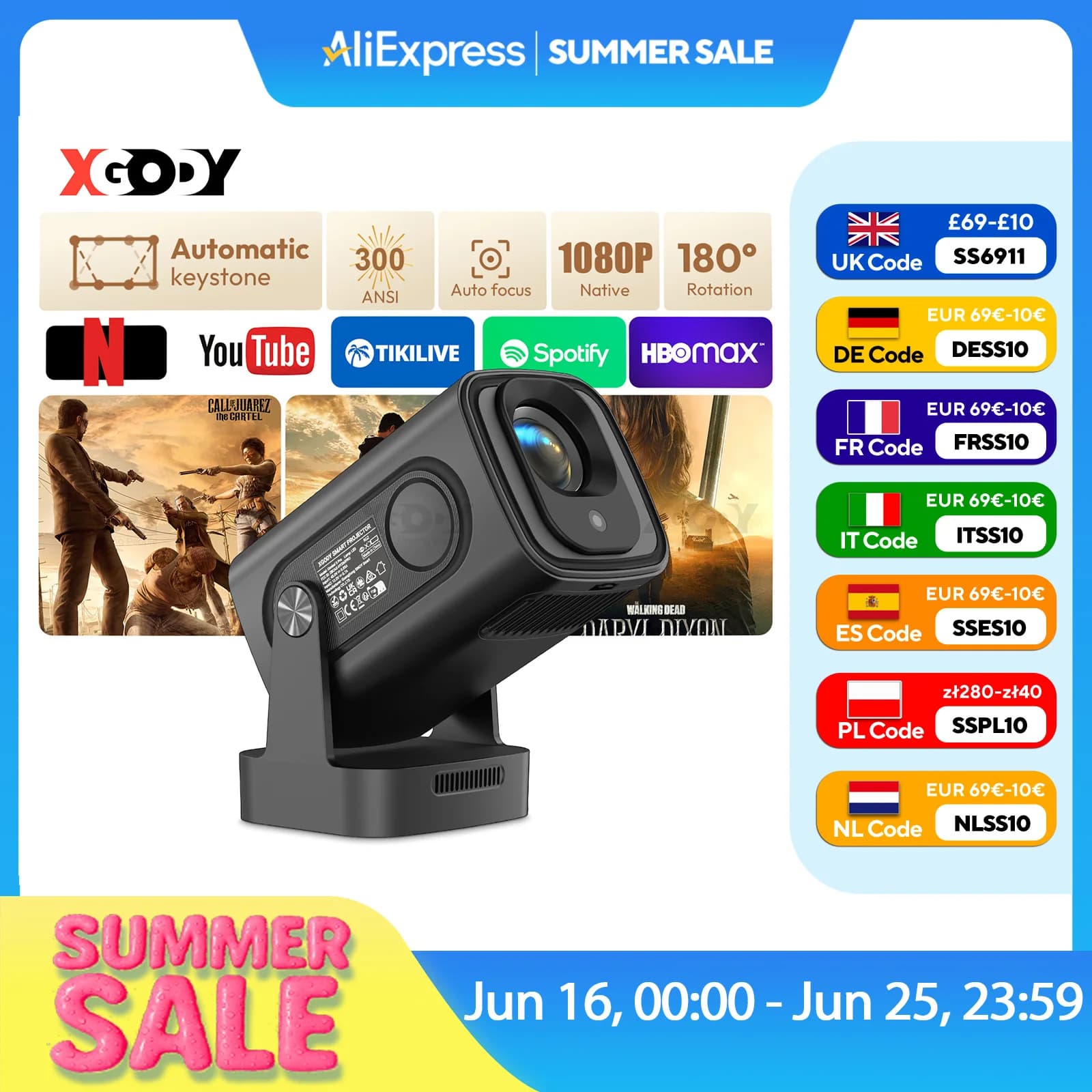 XGODY 4K HD 300ANSI Proiettore Cinema Bluetooth WiFi 1080P Android Home Theater Smart