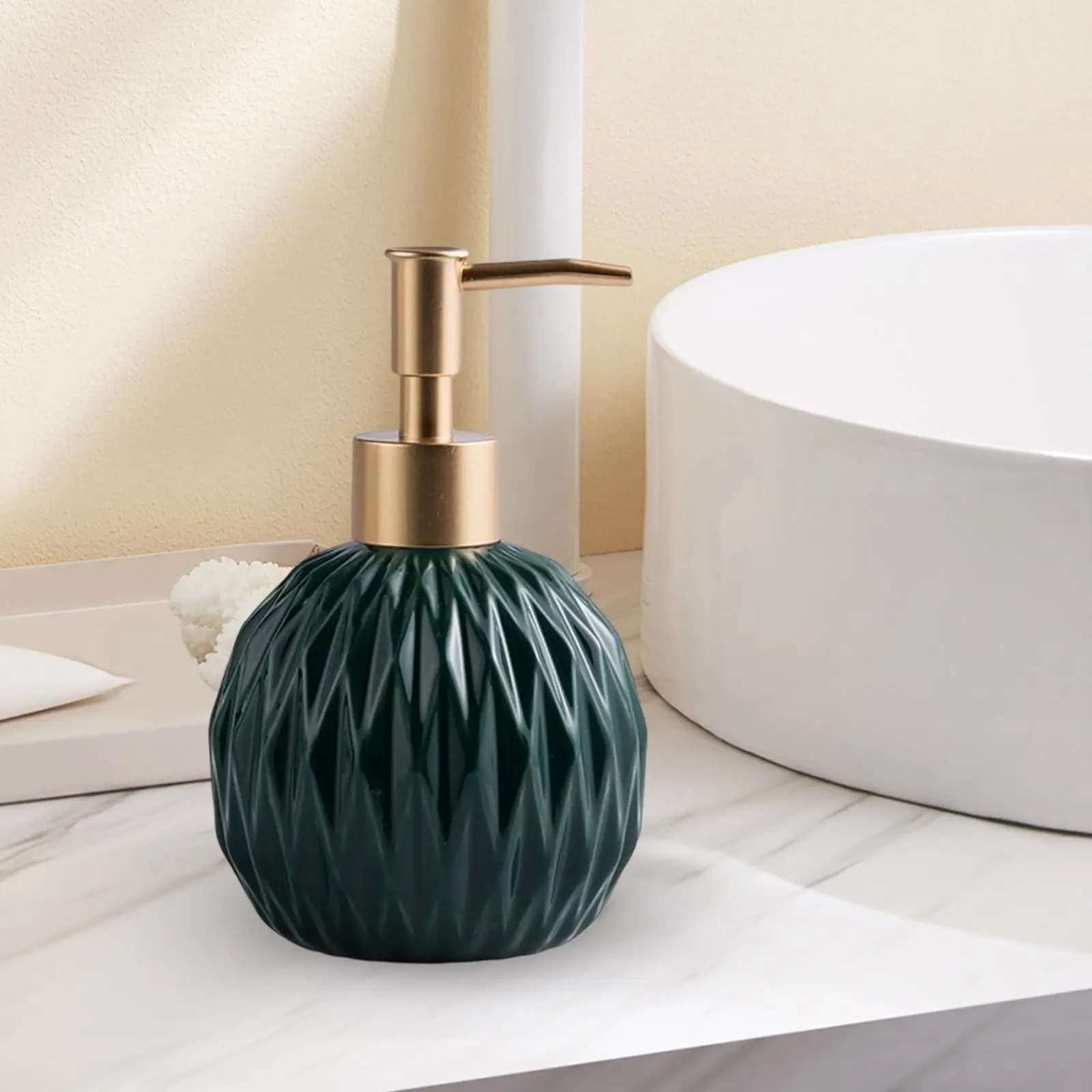 Modern Ceramic Soap Dispenser Free Standing Lotion Pump Bottle for Home Kitchen Sink and Bathroom