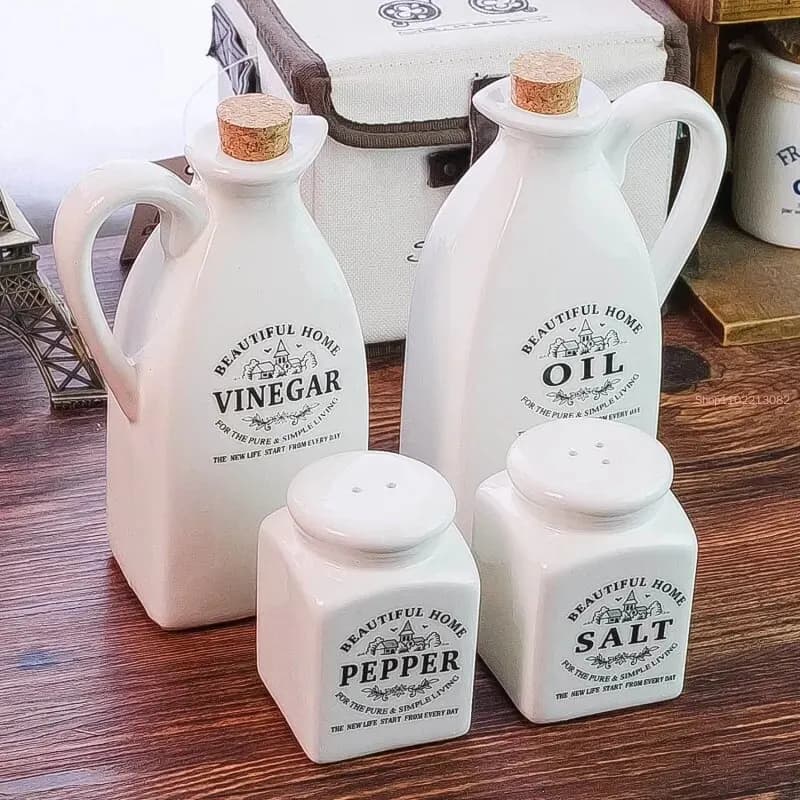 4 pezzi/set barattolo di spezie in ceramica con tappo in legno bottiglia di condimento da cucina condimento pepe aceto sale shaker strumenti di cottura