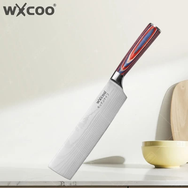 WXCOO Professional Kitchen Knife in 7 Inox Stainless Steel, Chef Knife with Wood Handle, Meat cuts and Fruit