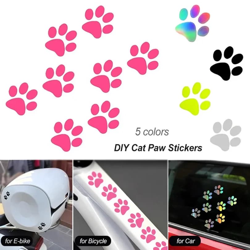 1/2/5 set Adesivi Riflettenti a Forma di Zampa di Gatto per Bicicletta e Auto, Decalcomanie 3D Impermeabili con Impronte Animali per Porte, Finestre, Bici e Caschi
