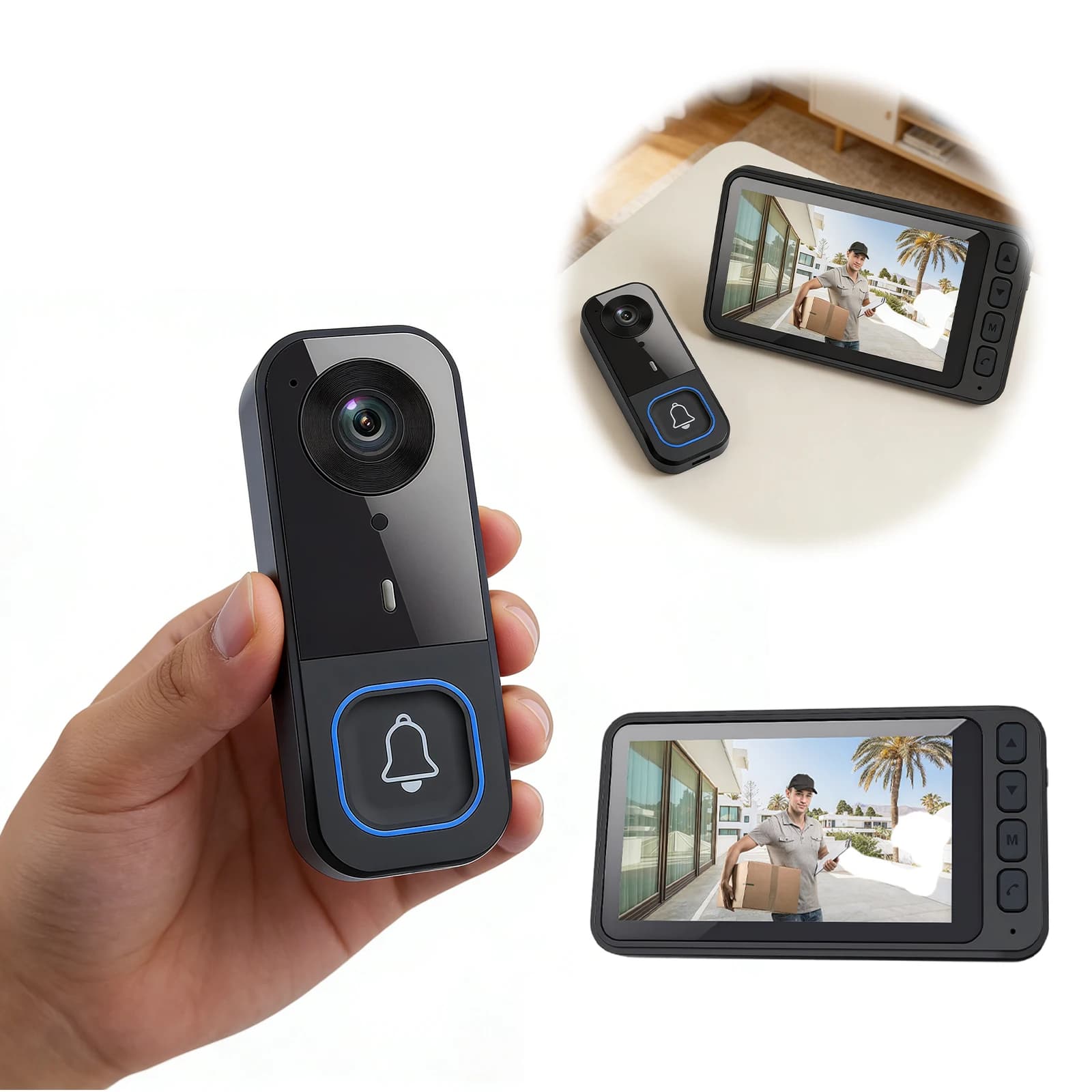 Sistema Videocitofonico con Monitor, Campanello Intelligente con Audio Bidirezionale, Visione Notturna a Infrarossi, Facile da Usare per Anziani