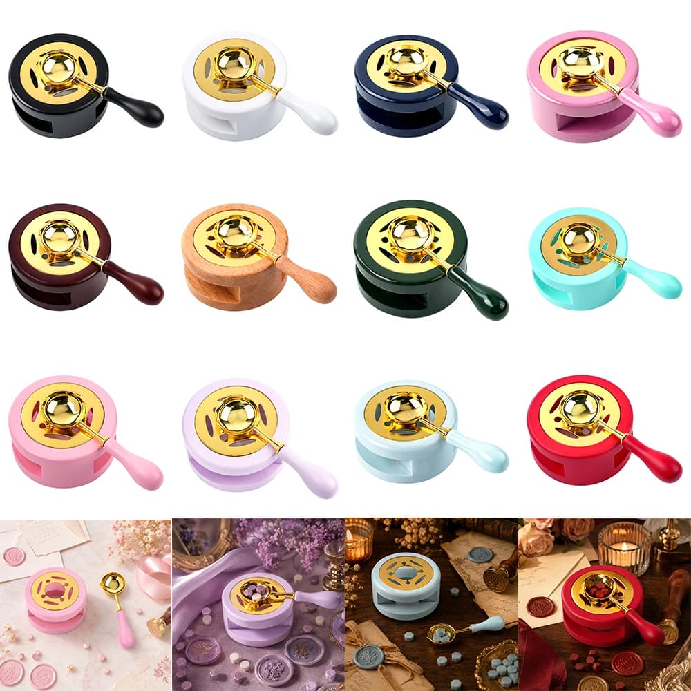 2Pcs/set Wax Seal Kit Retro Wax Seal Warmer with Melting Spoon Wax Furnace Pot Tool for Diy Scrapbooking Envelope Card Decor