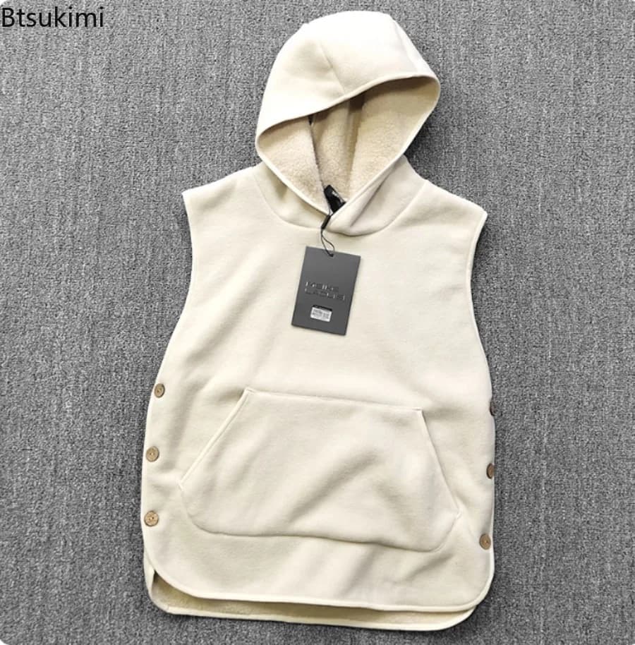 2026 Gilet senza maniche da uomo invernali Morbido e confortevole in pile Addensare con cappuccio Tinta unita Casual Allentato Caldo Semplice Gilet maschile