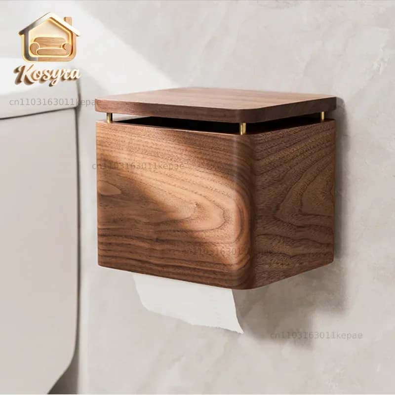Wall-mounted Wooden Tissue Box Napkin Holder Toilet Paper Bathroom Shelf Roll Holders