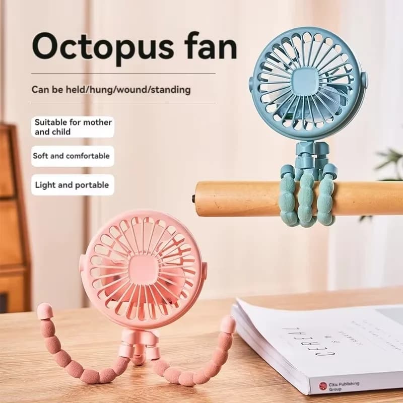 Ventilatore Portatile USB Multifunzione per Passeggino, Mini Ventilatore Silenzioso da Tavolo, Rinfrescatore da Esterno, Ventilatore da Collo