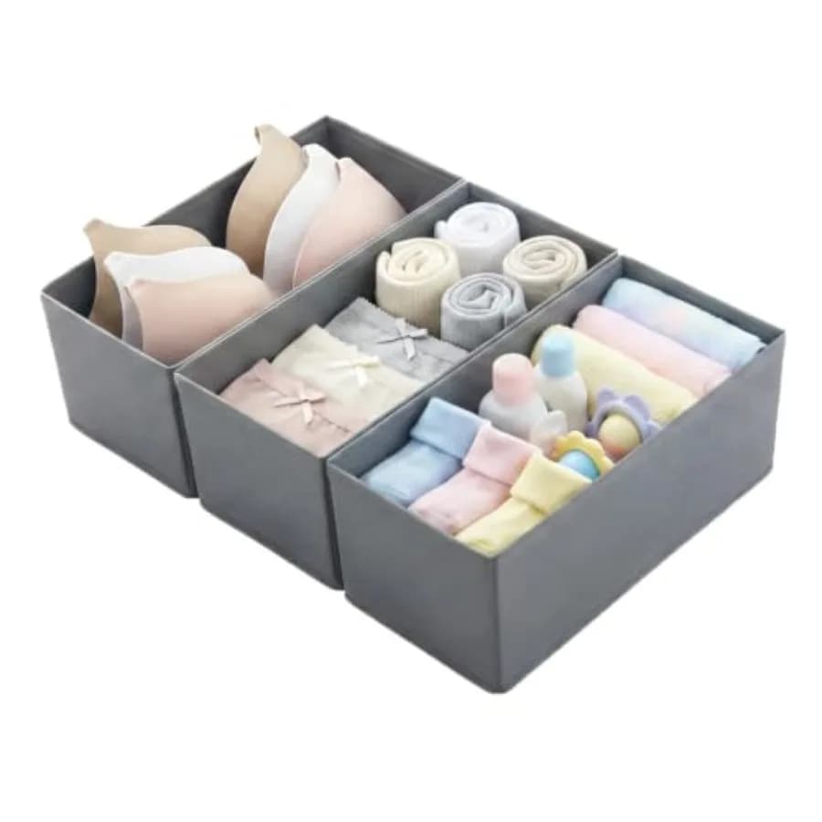 Small Foldable Fabric Drawer Organizer 3-Pack - 11" Breathable Closet and Dresser Storage Bins for Underwear, Socks, Baby Cloth