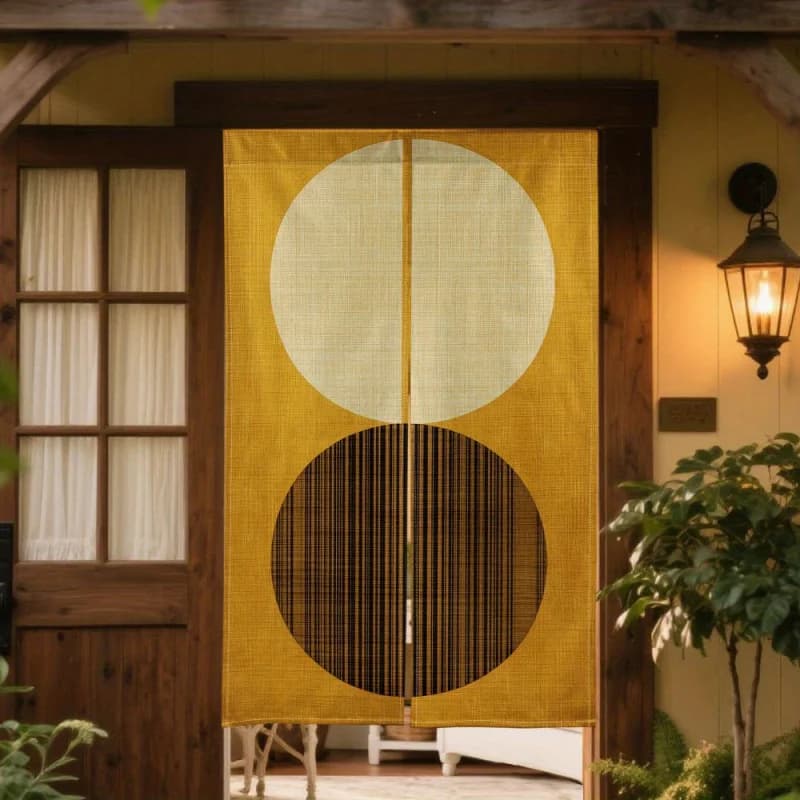 VIKAMA Japanese Zen-Inspired Double Circle Tapestry - Beige Minimalist Geometric Abstract Art Entryway Feature Wall Decor
