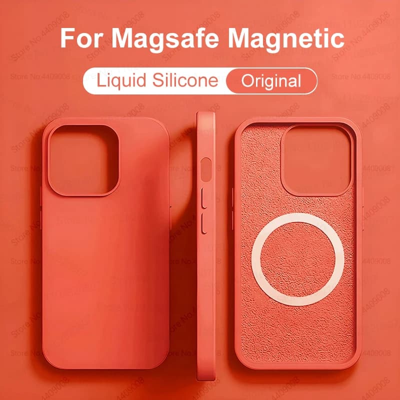 For Silicone Liquid Case For Magsafe For iPhone 15 14 13 12 11 Pro Max Plus Refill Wireless Back Cover Soft Shock Accessories
