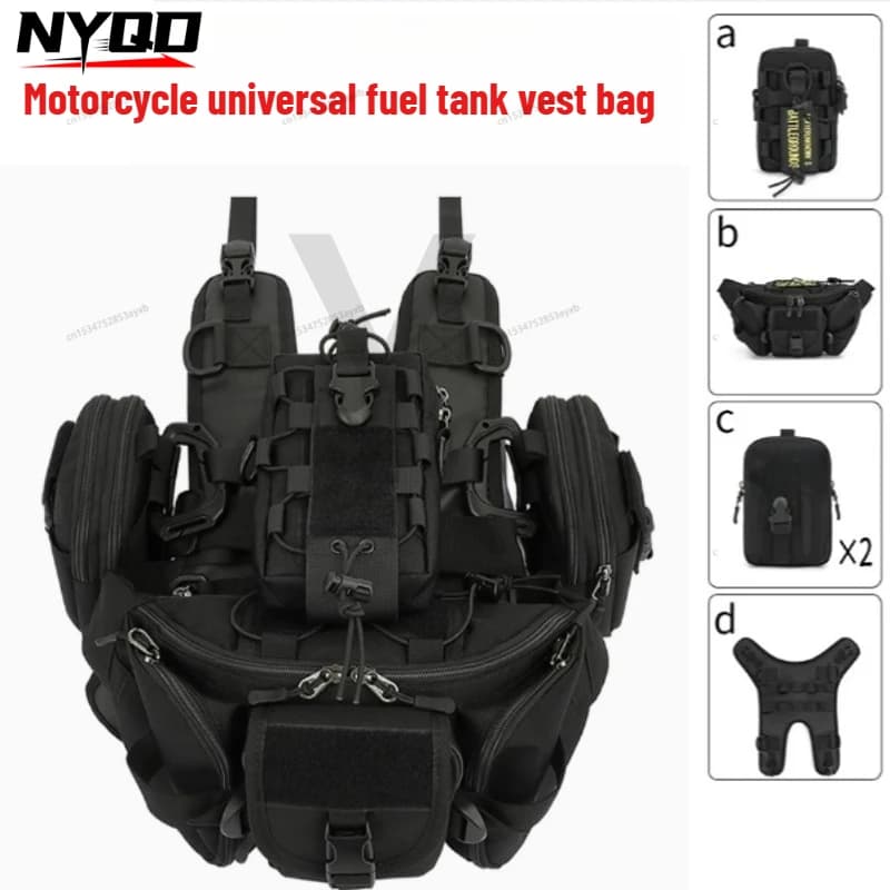 Gilet Multifunzionale per Moto con Borsa Impermeabile Espandibile e Base in Plastica
