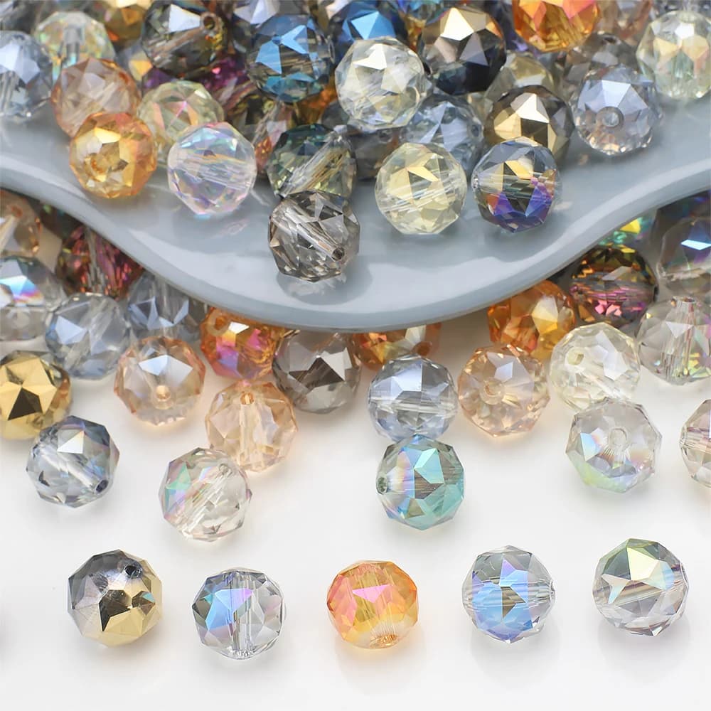 30 Pezzi Perline Rotonde Sfaccettate in Vetro Cristallo da 10mm per Creazione Fai da Te, Ciondoli, Catenine per Telefono, Decorazioni per Abbigliamento
