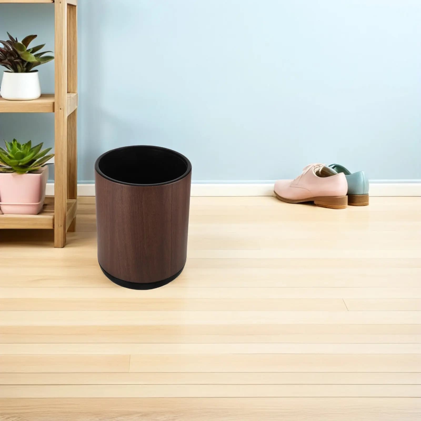 15L Double Layer Waste Basket Round Open Grain Plastic Garbage Can for Kitchen Bathroom Bedroom Dorm Living Room Office