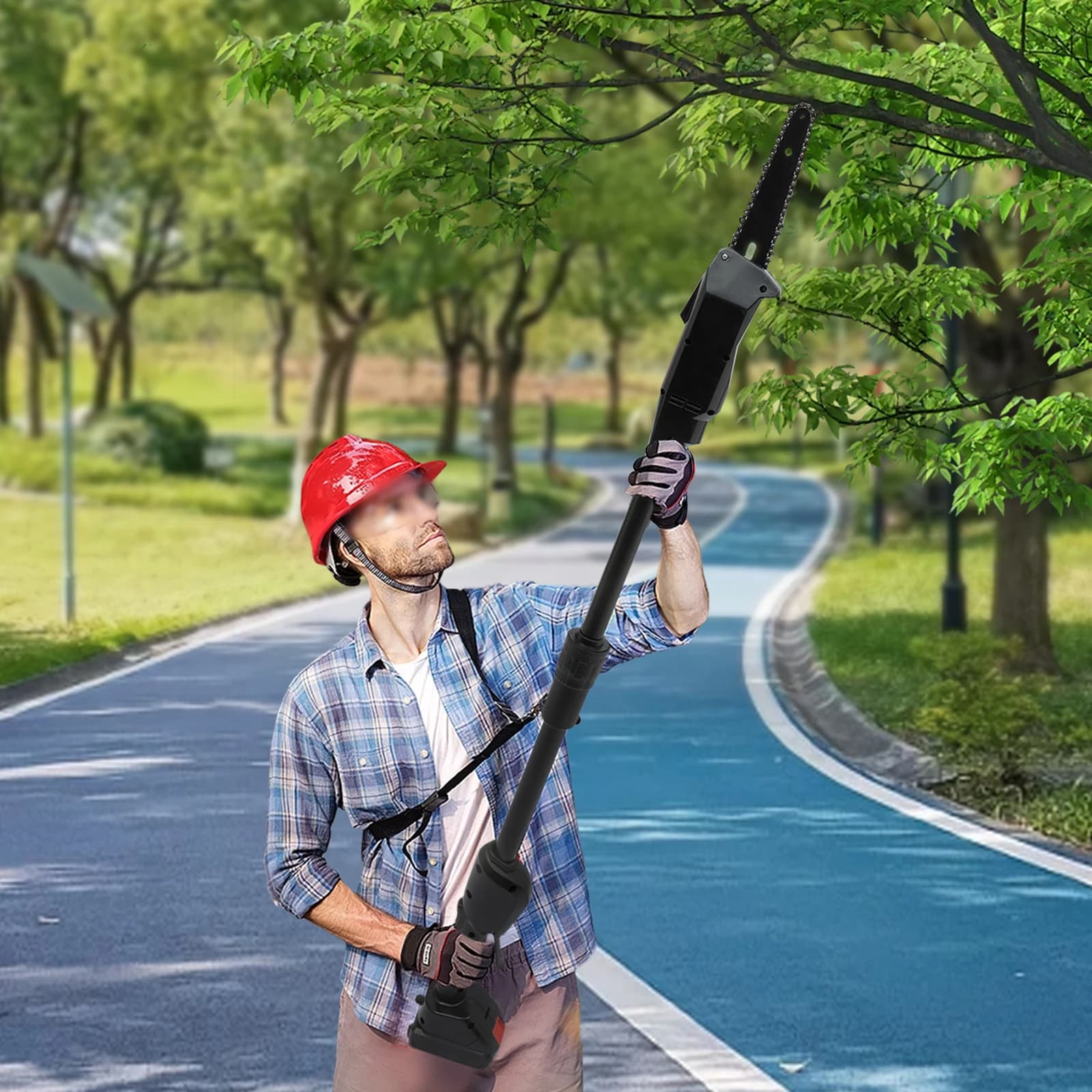 550W 1.25m Motosega Elettrica Cordless Sega A Catena Telescopica Palo Giardino Albero Strumento di Potatura Alta Potatore Ramo Sega Con Batteria