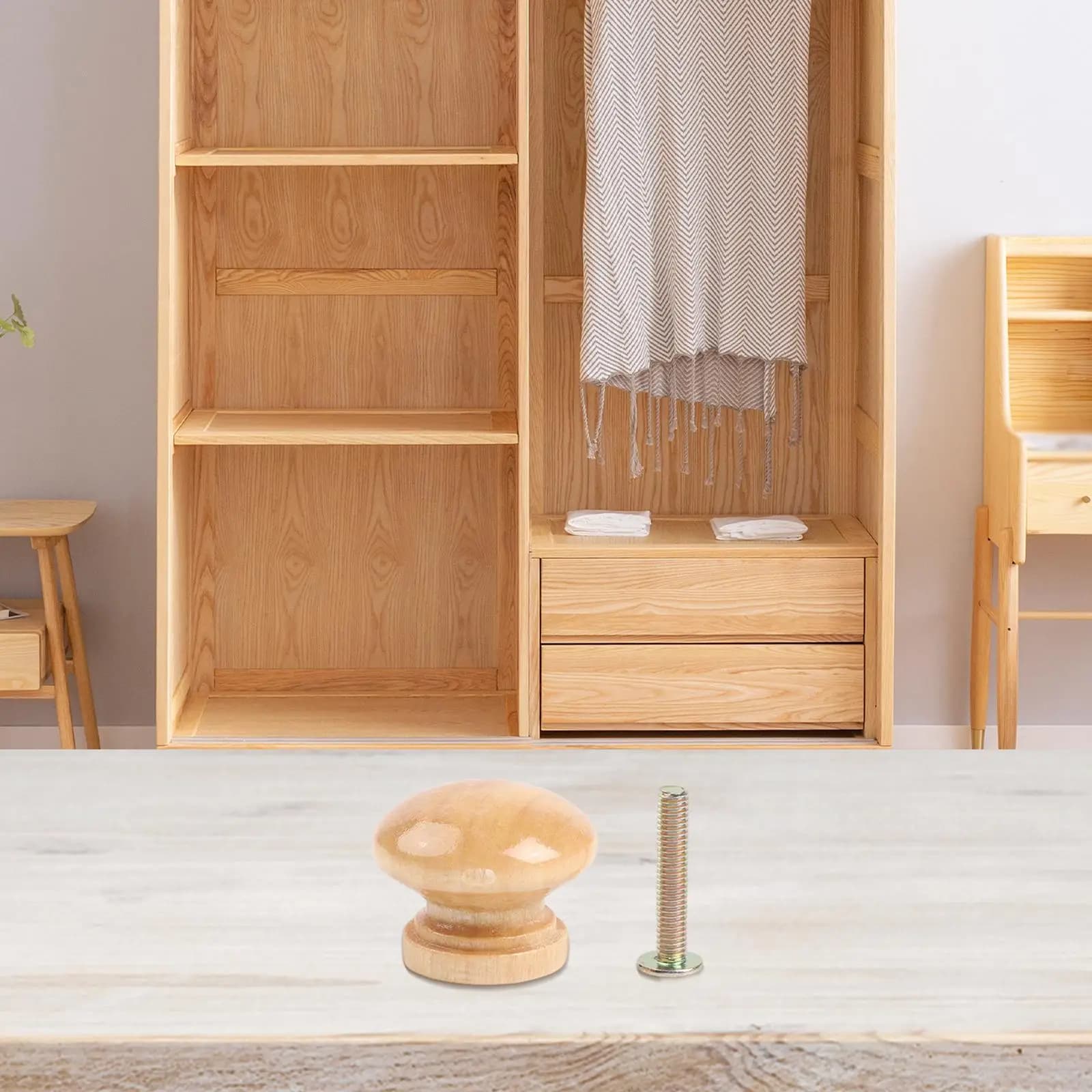 Maniglia Rotonda in Legno Massello a Forma di Fungo per Mobili da Cucina, Cassetti, Comodini, Credenze e Armadi