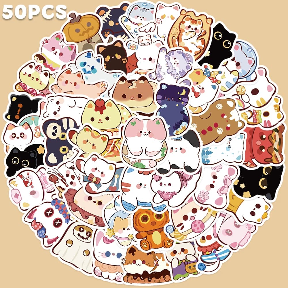50 pieces dazzling eyes cat sticker cartoon cute decal decal for refrigerator cabinet wallet backpack guitar skateboard decoration portable sticker