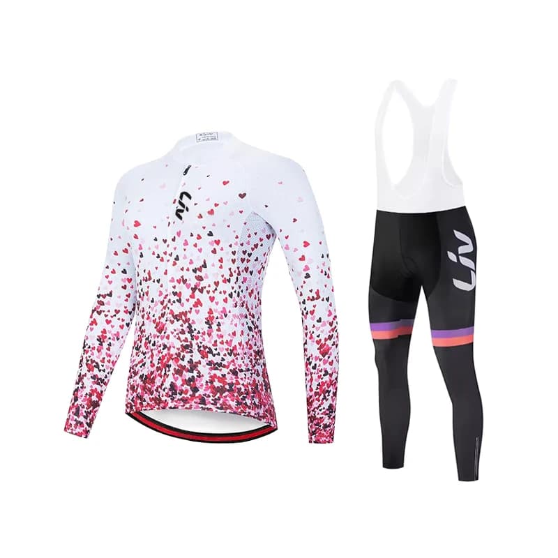 Completo da ciclismo LIV da donna per primavera e autunno, maglia da ciclismo ad asciugatura rapida, abbigliamento sportivo da esterno, pantaloncini con bretelle da ciclismo, maglia da ciclismo