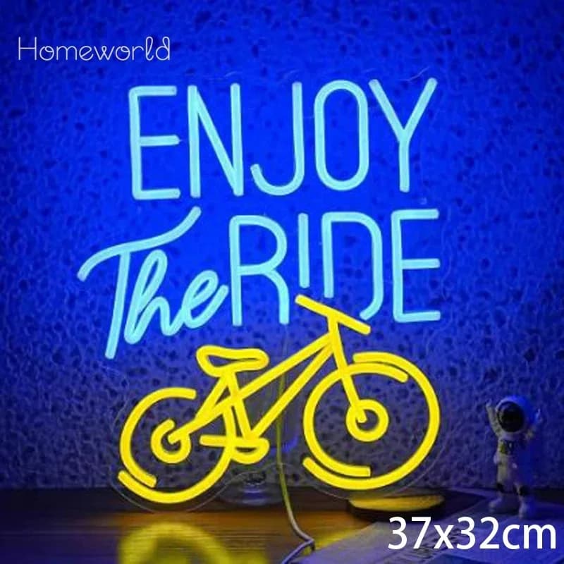Enjoy The Ride Insegne al neon a LED USB alimentate adatte per negozi di biciclette, mazze ciclistiche, campeggio all'aperto e decorazione del garage di biciclette
