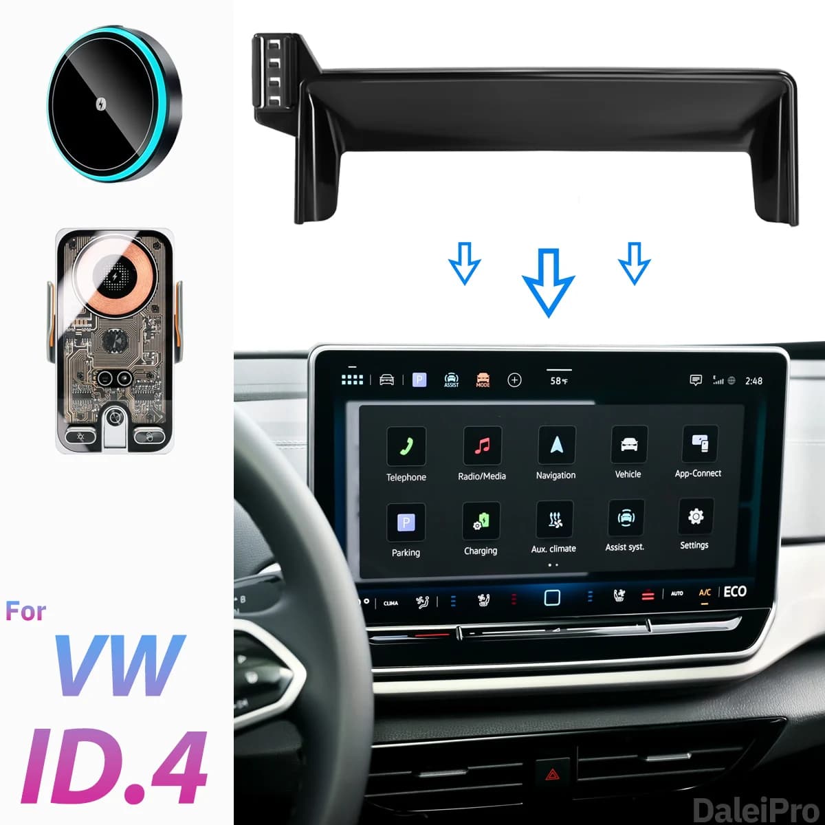For VW ID4 ID.4 2025 2026 ID.3 GTX Formentor Car Phone Holder Screen Fixed Clip Wireless Charger Custom-fit Phone Screen Base