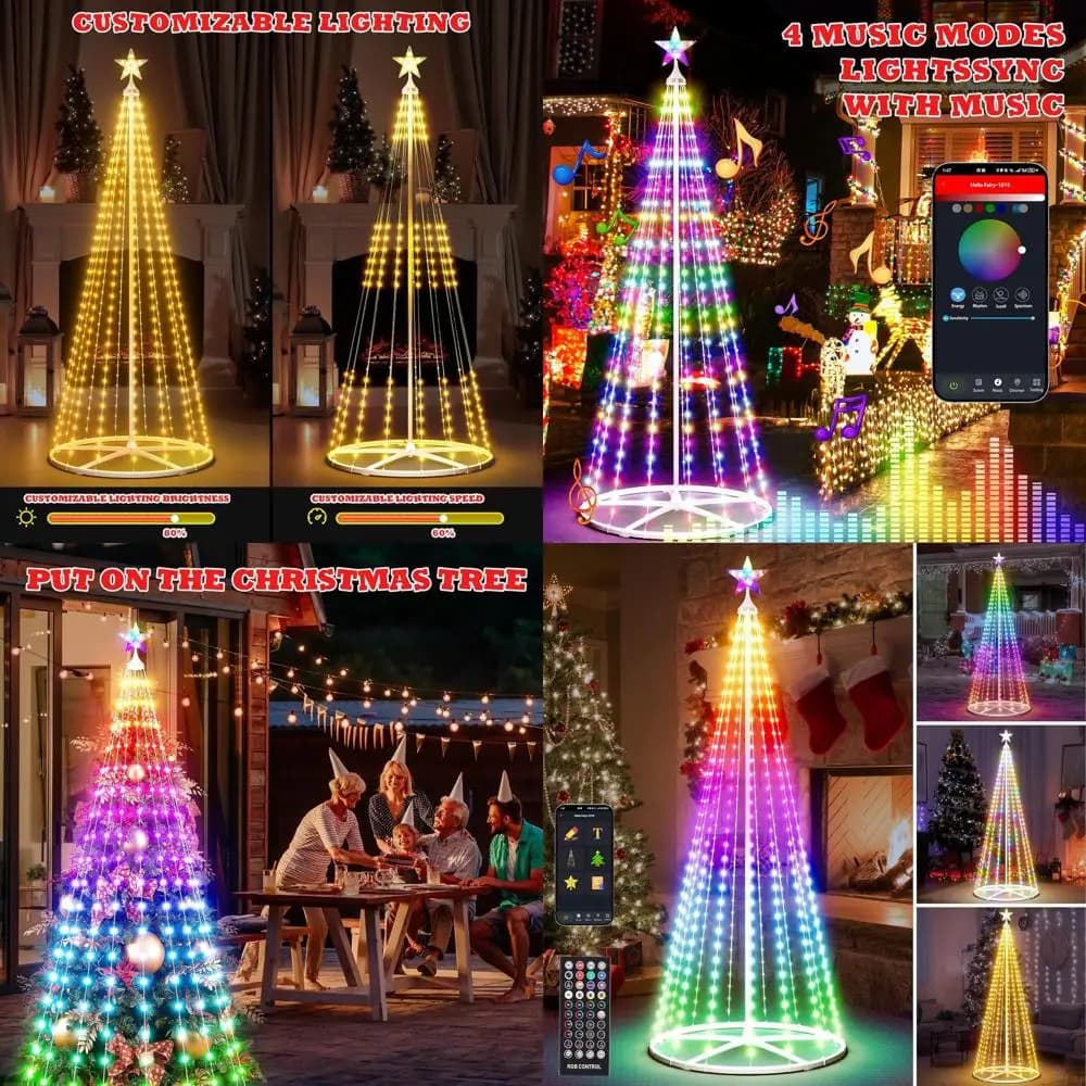 Albero di Natale a Cono LED Multicolore Intelligente, Alto 1,8 m con Puntale a Stella, Sincronizzazione Musicale, Controllo tramite App e Telecomando per Uso Interno/Esterno