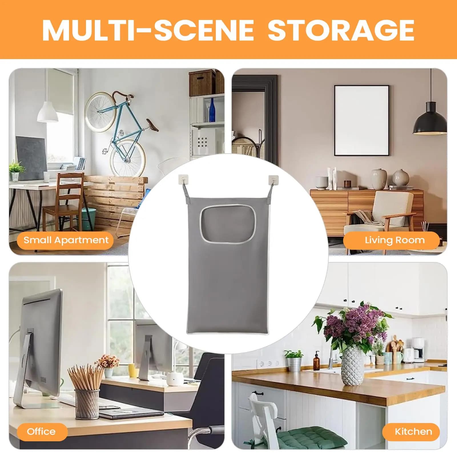 Cesto portabiancheria da appendere sopra la porta, salvaspazio, con cerniera, grande borsa portaoggetti per vestiti, ideale per dormitorio, camper, roulotte
