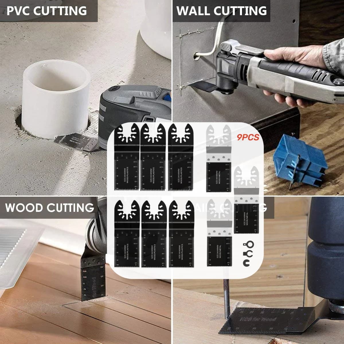 Bimetallic oscillating blade for oscillating tools, for cutting metal, wood, nails, iron nails, plasterboard, etc.