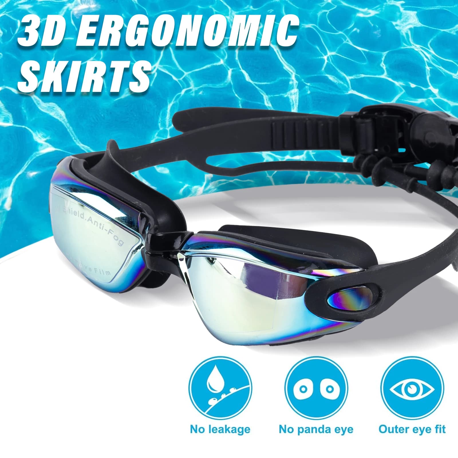 Professional 4-piece swim glasses set for adults: adjustable strap and nose bridge, UV anti-fog protection, leakproof swimming glass