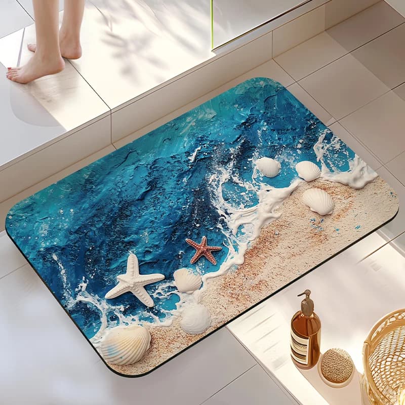 Tappetino assorbente per bagno da spiaggia Wave, cuscino antiscivolo in fango diatomea, porta del WC, lavabo, tappetino per piedi ad asciugatura rapida