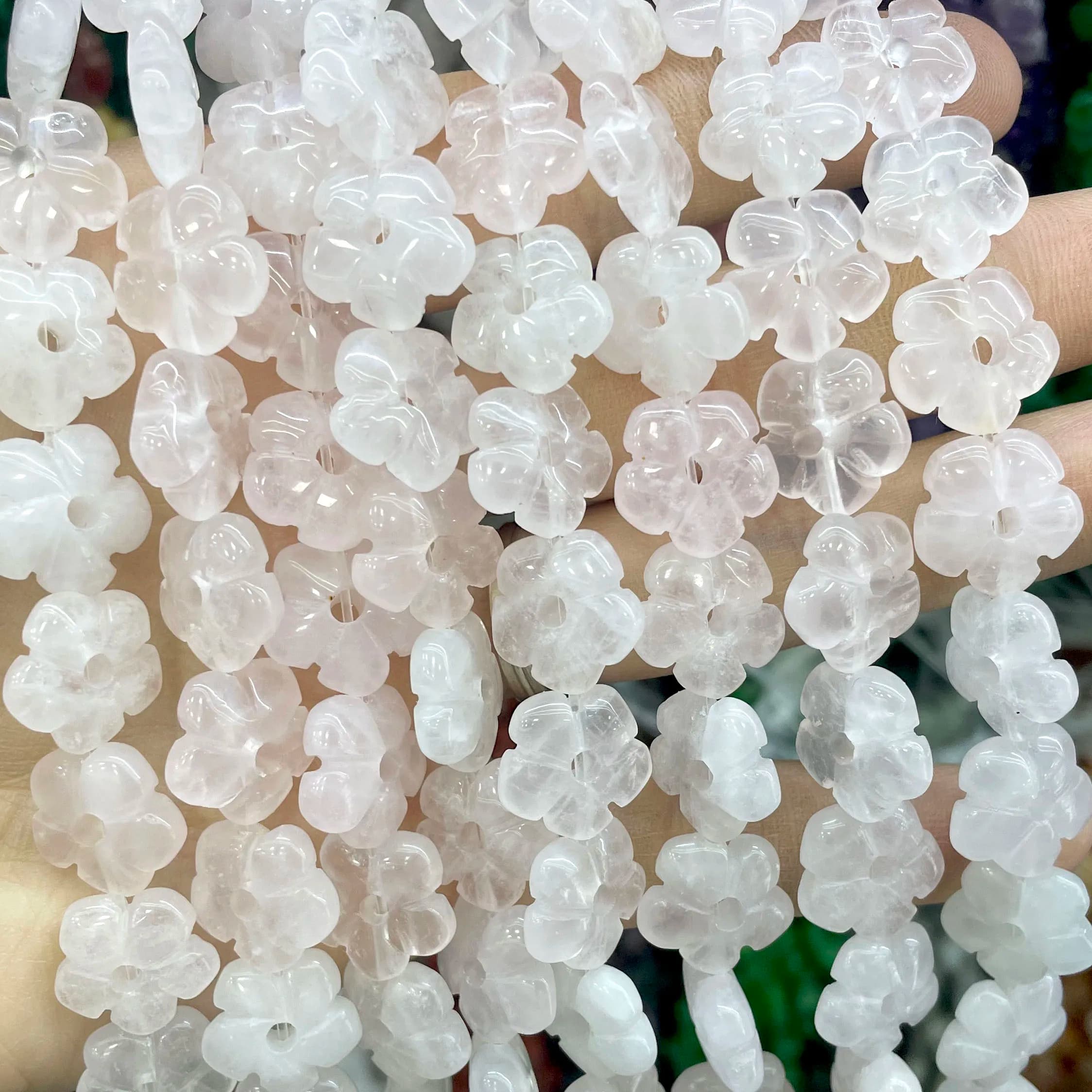 14MM Natural Stone Flower Shape Rose Quartz Loose Spacer Beads Diy Bracelet Necklace For Jewelry Making Accessories