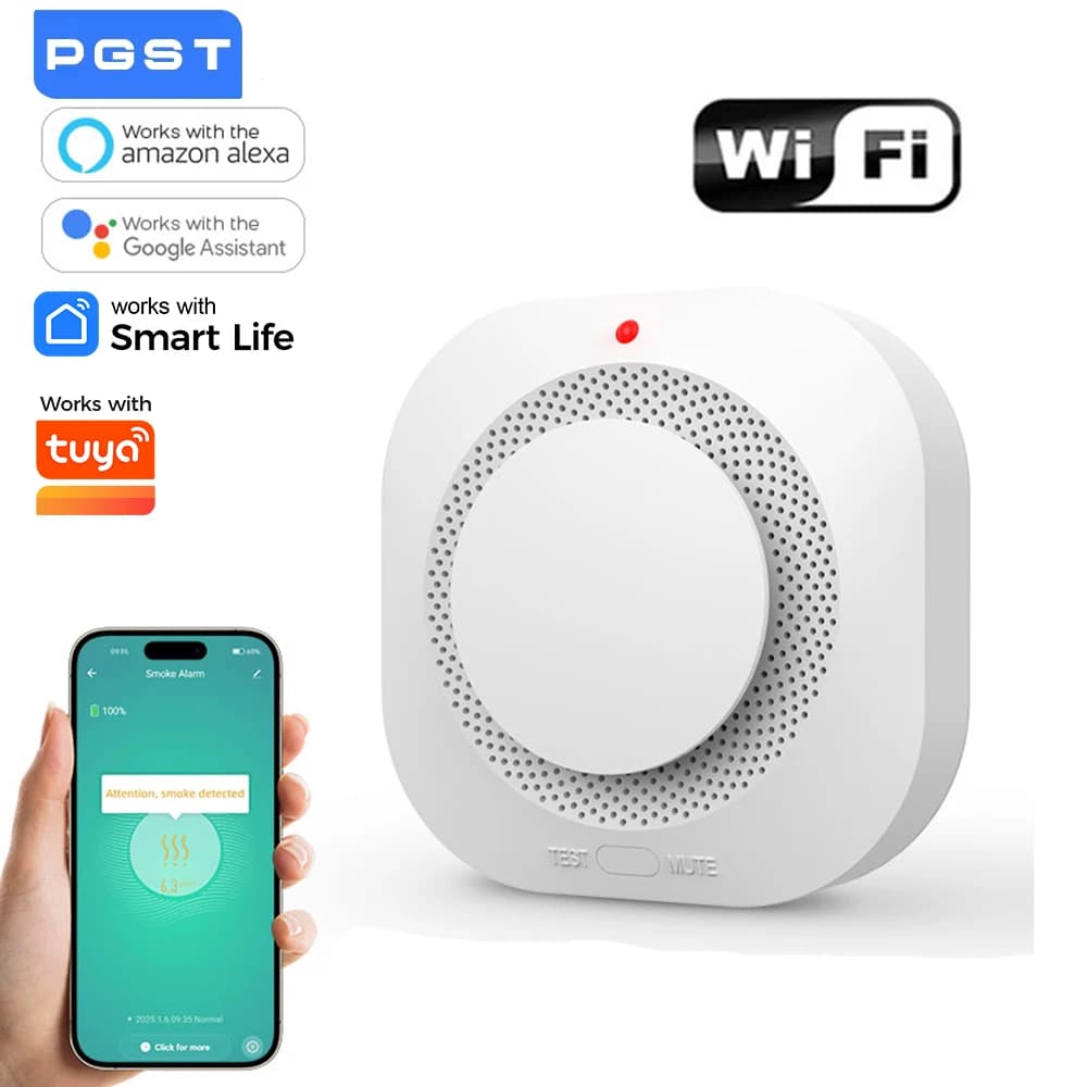Tuya Wifi Sensore di fumo Sistema di allarme di sicurezza domestica Smart Life APP Controllo Rilevatore di fumo di gas Sicurezza ad alta sensibilità per la casa