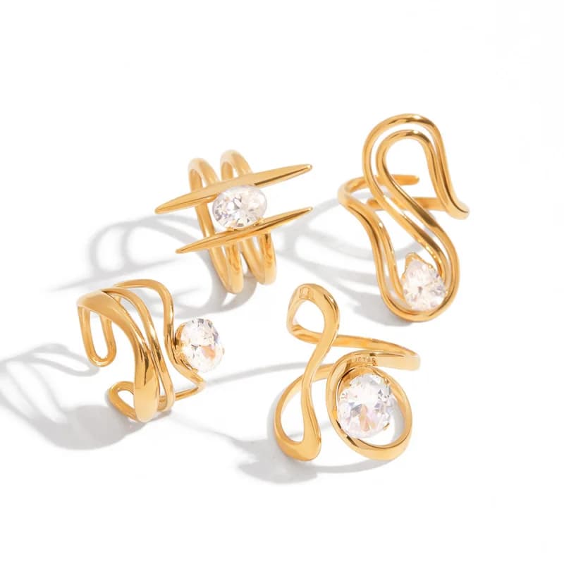 Anello in acciaio al titanio per donna con design unico Sense18KGGold Linea in acciaio inossidabile Zircone Gioielli a mano Gioielli di lusso leggeri