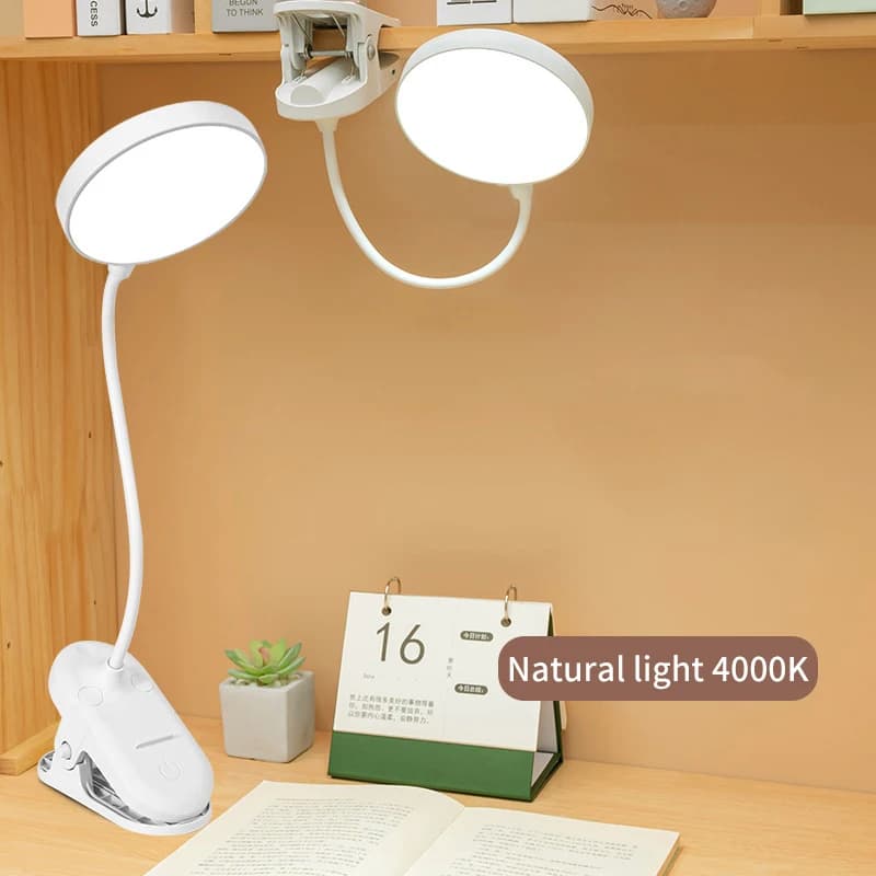 Lampada da tavolo a LED Luce notturna ricaricabile USB con morsetto pieghevole Supporto da studio Lampada da lettura Touch 3 modalità Luce di protezione degli occhi con attenuazione