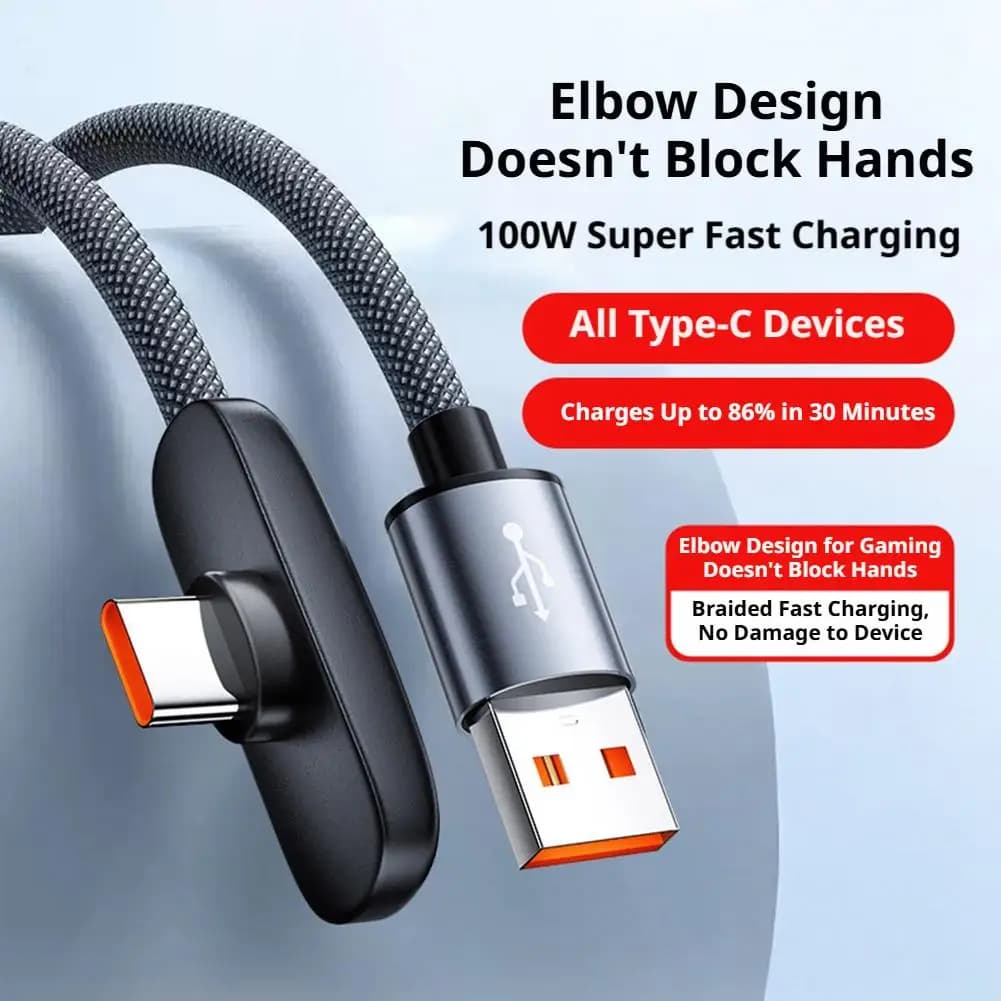 Caricatore USB a Tipo C da 100W per Ricarica Rapida 90 ° Cavo Dati USB-C PD a Gomito per Ricarica Super Veloce e Gaming, Compatibile con Samsung S23 S22 Huawei POCO Realme