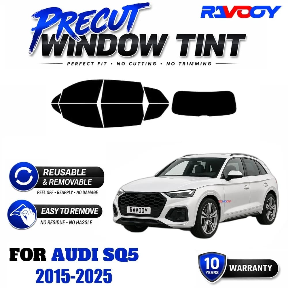 RAVOOY Precut Window Tint, Reusable Removable EPU Film, Custom Fit for Audi SQ5 2015-2025, UV Heat Protection
