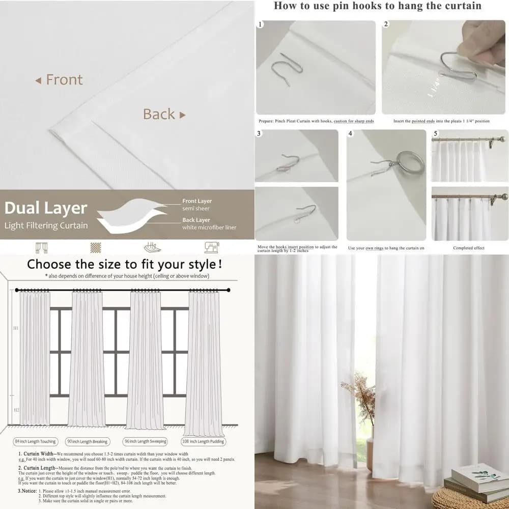 Linen mixed curtains with pinched pleats, length 84, filter light, guarantee privacy, with microfiber lining, 40W x 84L, 2 living room panels