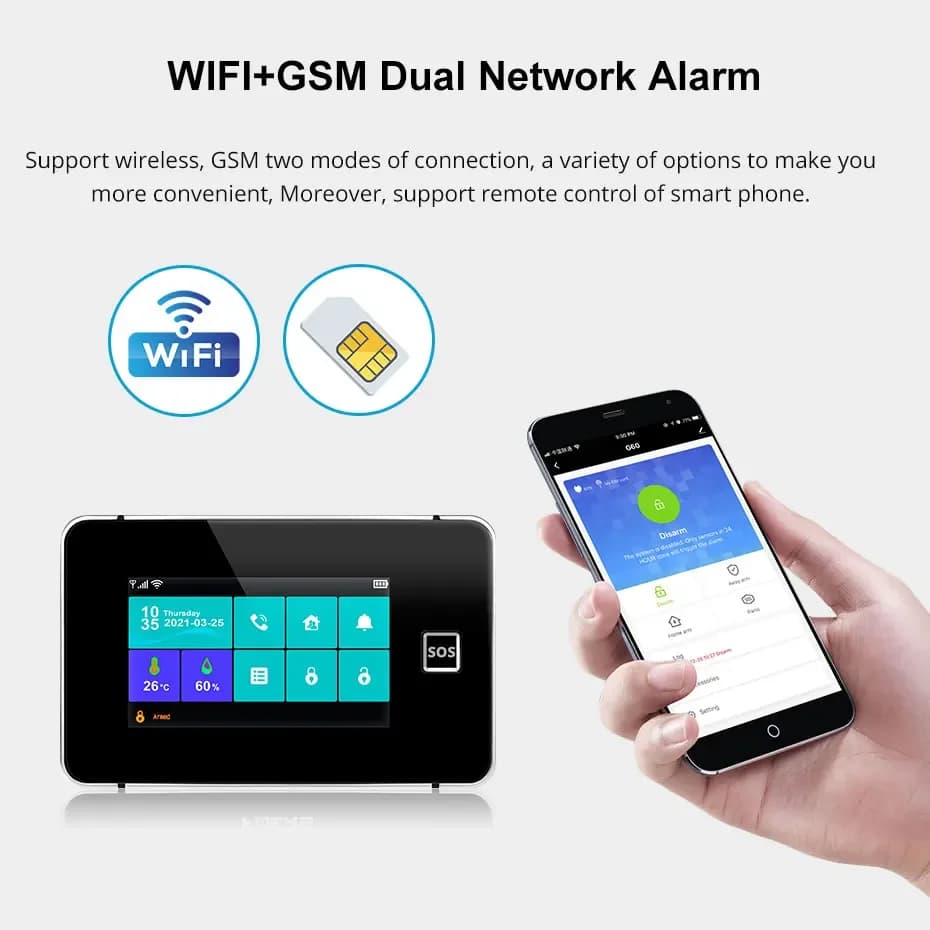 KERUI 4G/2G + Allarme WiFi per la casa con touch screen da 4,3 pollici APP in tempo reale Allarme push Allarme wireless con temperatura e umidità