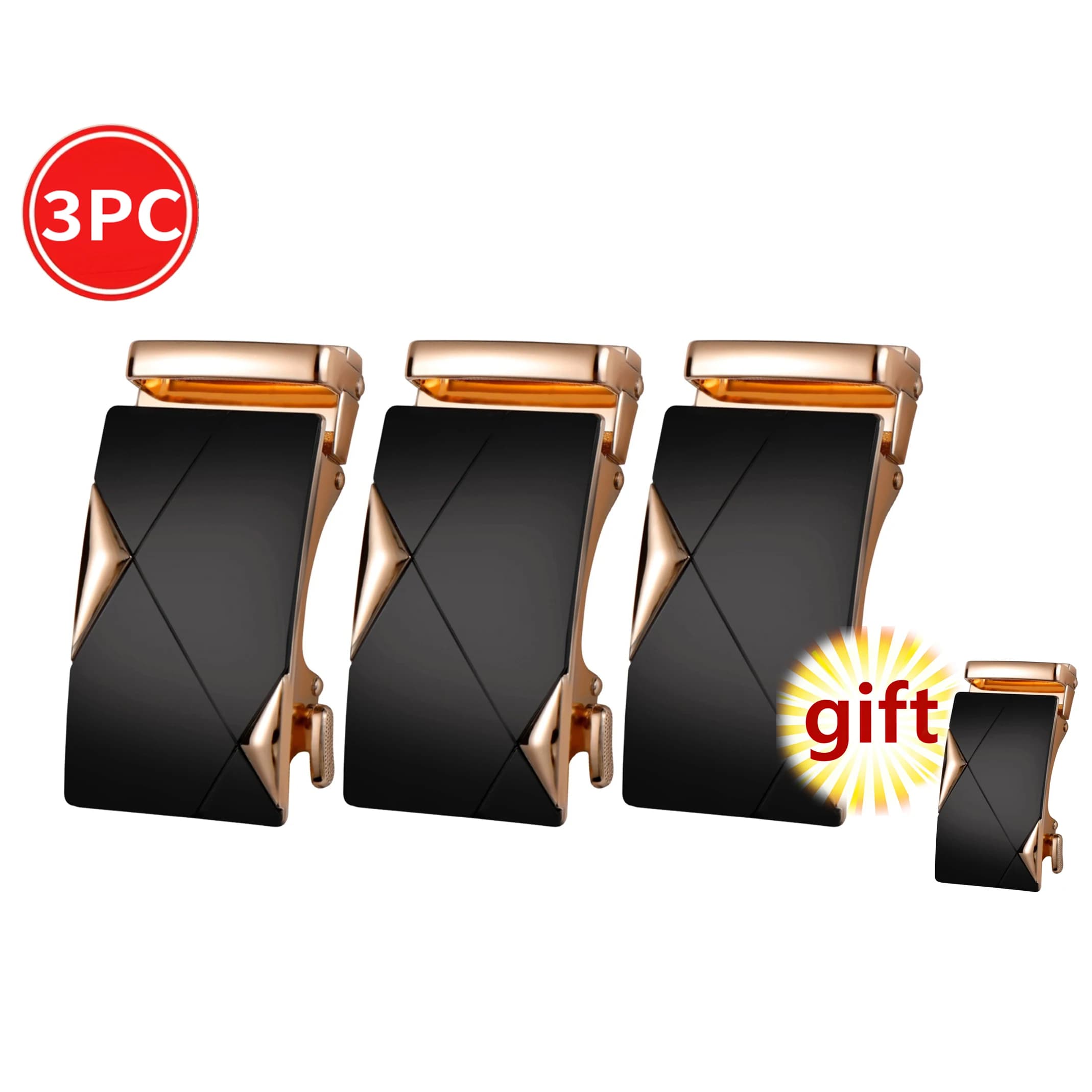 Fibbia per cintura automatica da uomo 3PC, acquista tre e ricevi uno gratis, motivo geometrico nero, adatta per il pendolarismo aziendale