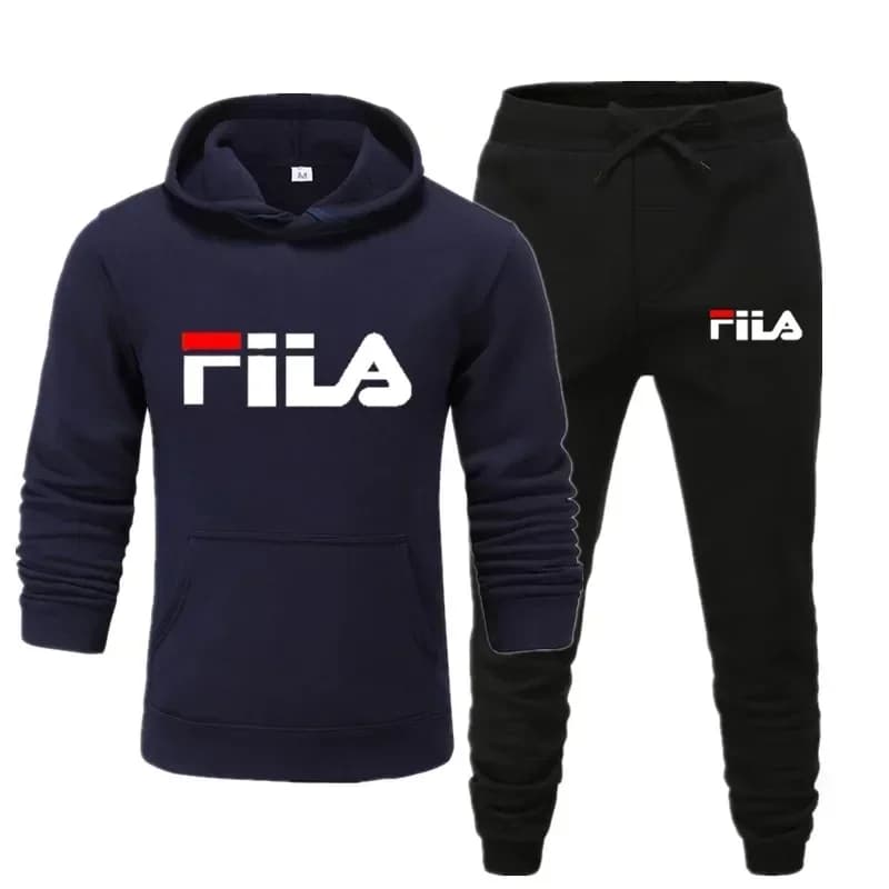 New Set Two Pieces Men 2026: Fashion Printed Sweatshirt and Wide Sports Pants with Hood