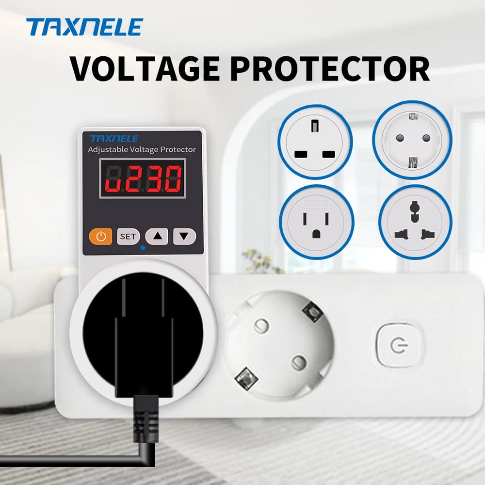 16A Adjustable AC 220V Voltage Protection Automatic Voltage Protection Overvoltage Protection EU current socket Safe protection for refrigerator