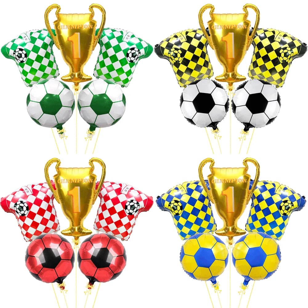 5 pezzi Decorazioni per feste di calcio Palloncini da calcio 32 pollici Campione d'oro Trofeo Palloncino Calcio Sport Tema Forniture per feste di compleanno