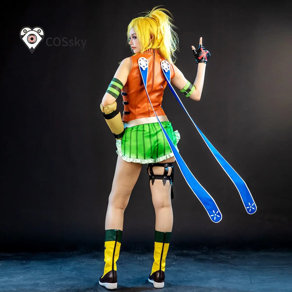Costume Cosplay Rikku di Final Fantasy X, Nuovo Set Giornaliero con Top in Pelle, Pantaloncini, Accessori e Guanti, Uniforme Rikku per Halloween, Uomo e Donna