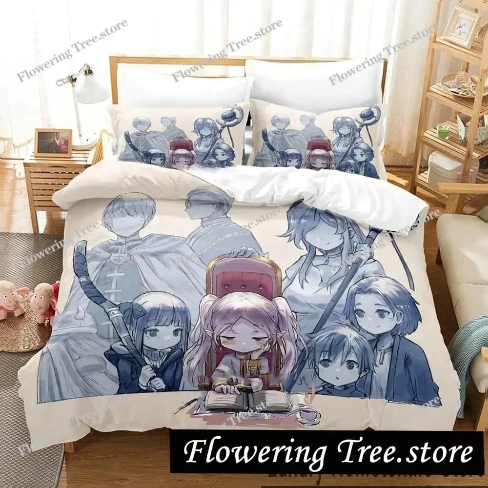 3D Print Anime Frieren Bedding Set Boys Girls Twin Queen King Size Duvet Cover Pillowcase Bed Boys Adult Home Textileextile