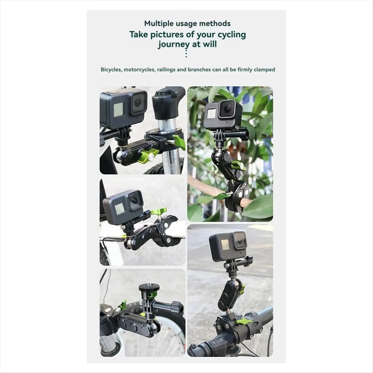 (ABDH) Versatile support for action camera bikes, compatible with 15-35 mm tubes for GoPro Insta360 DJI AKASO