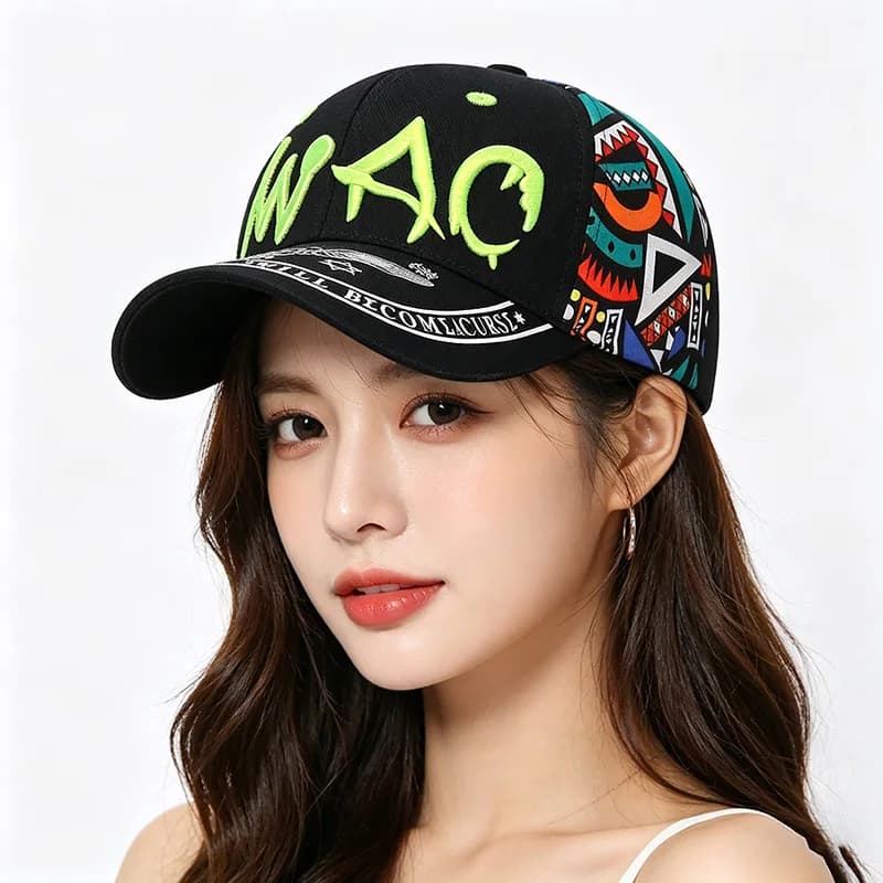 Cappellino da Baseball Stile Hip-Hop Coreano con Stampa, Cappello Casual alla Moda con Ricamo di Lettere, Cappello a Becco d'Anatra per Protezione Solare e Sport all'Aperto